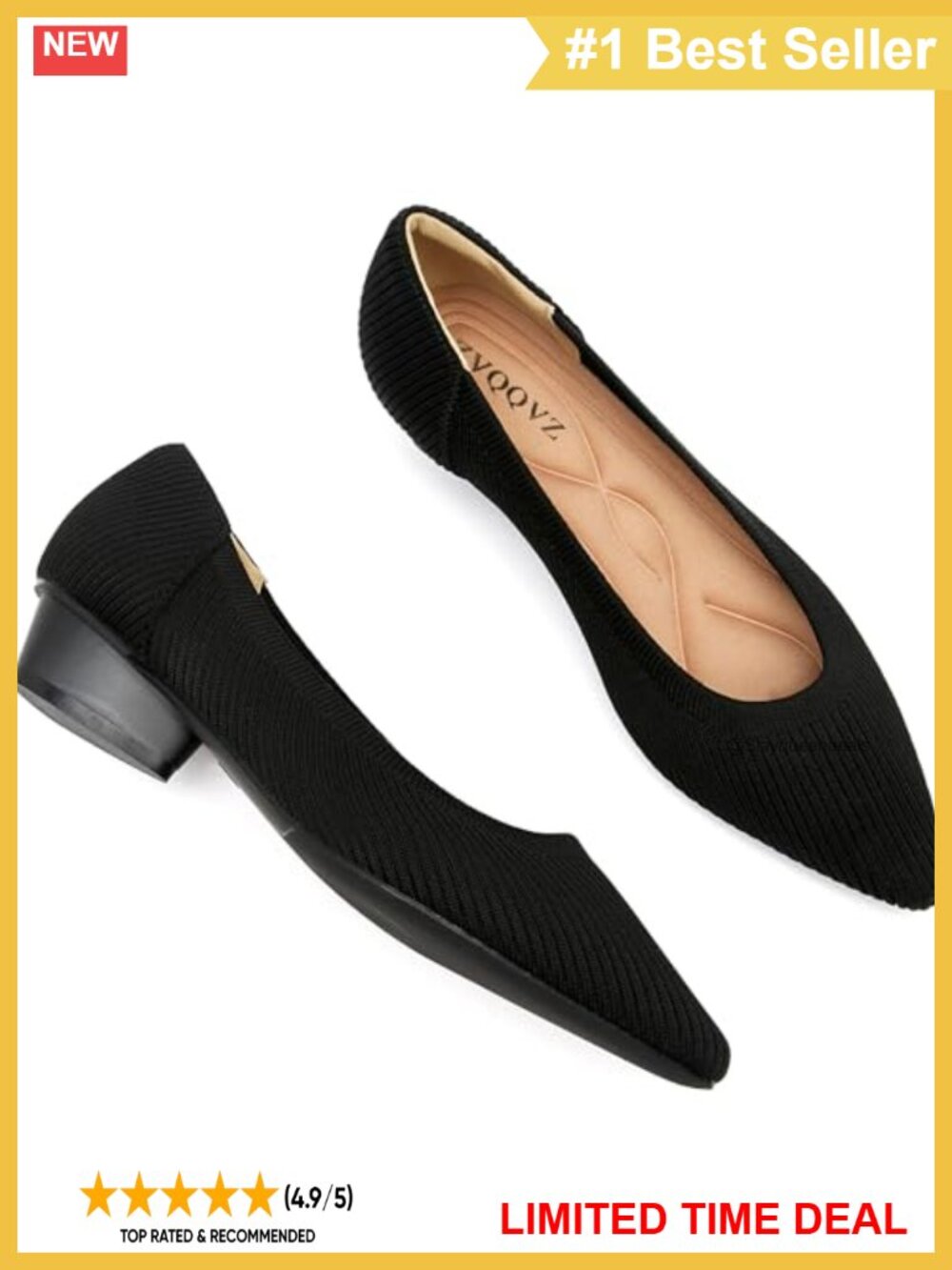 Knit Ballet Shoes Pointed Toe Low Heel Comfortable Block Pumps Dress Shoes